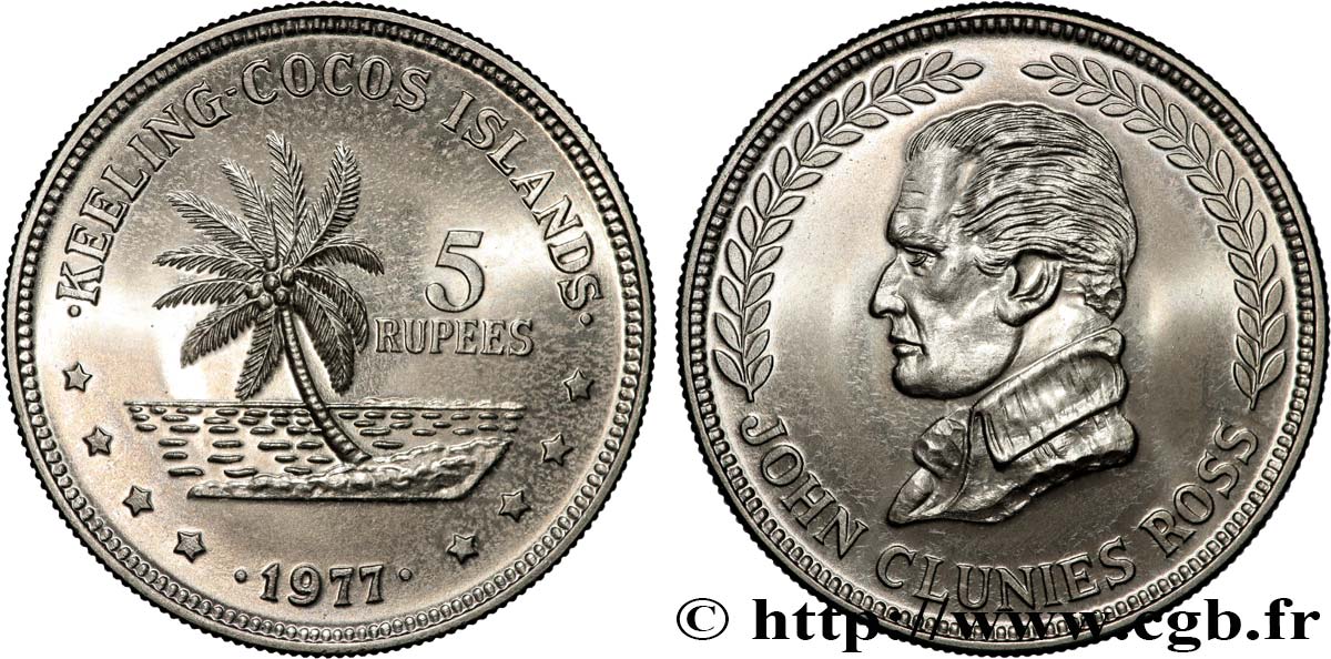 ÎLES KEELING COCOS 5 Rupees série John Clunies Ross 1977  SPL 