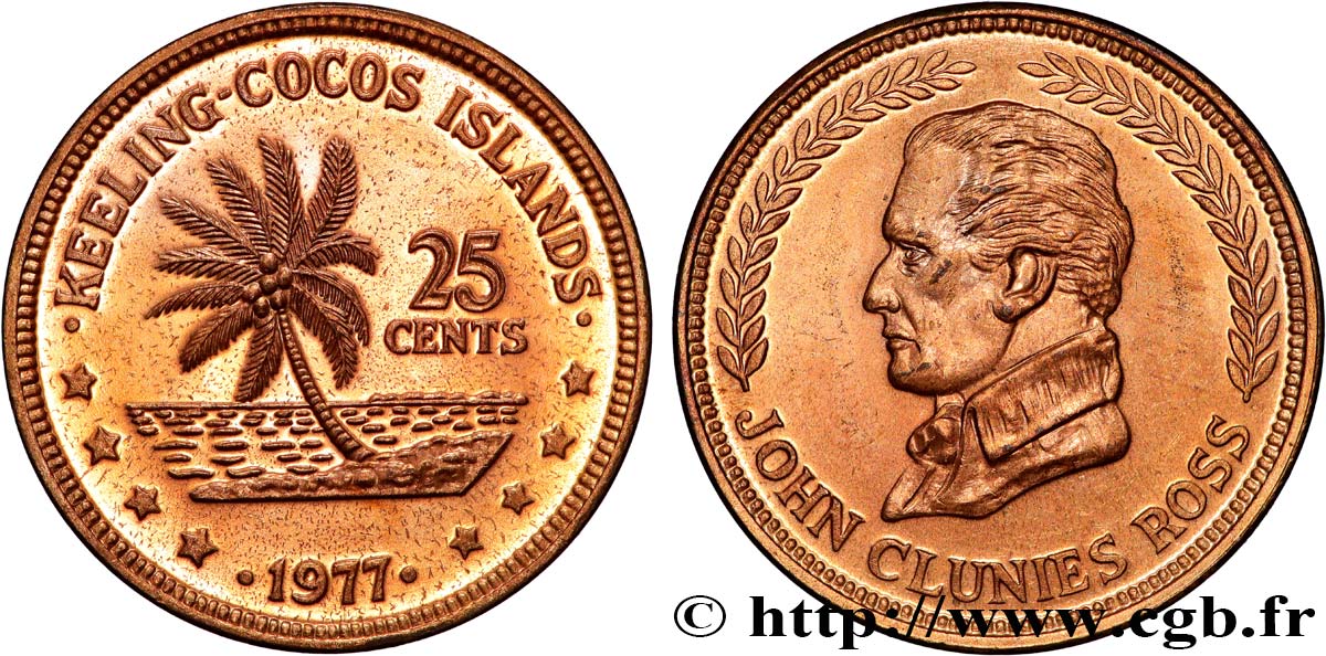 ISOLE KEELING COCOS 25 Cents série John Clunies Ross 1977  MS 