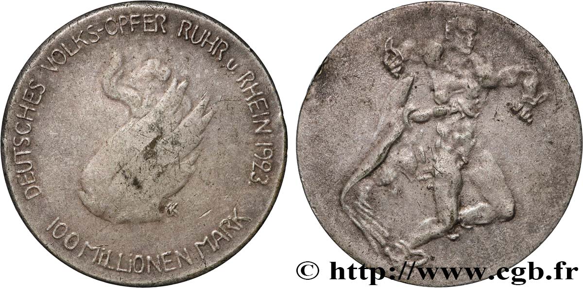 DEUTSCHLAND 100 millions de Mark  Ruhr und Rhein 1923  SS 