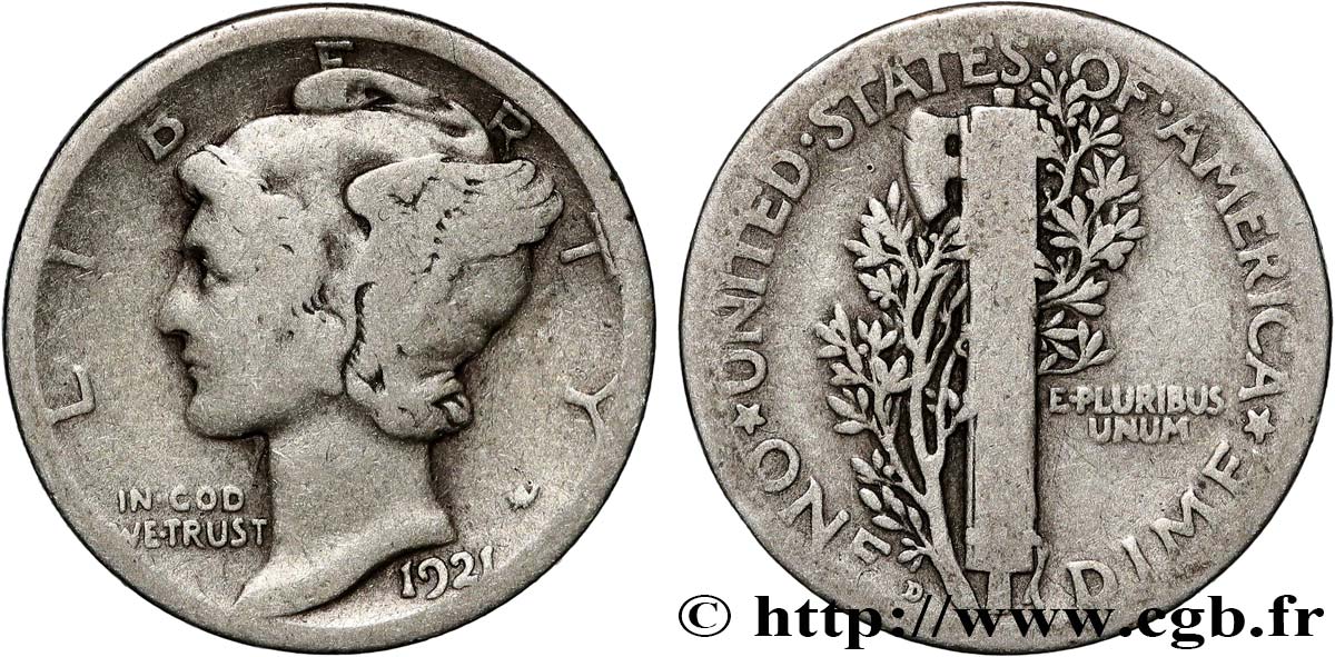 VEREINIGTE STAATEN VON AMERIKA 1 Dime Mercury 1921 Denver S 