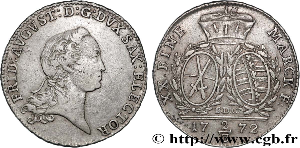 GERMANY - ELECTORATE OF SAXONY - FREDERICK-AUGUSTUS III 2/3 Thaler  1772 Leipzig XF 