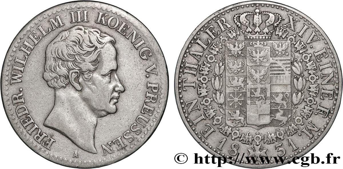 GERMANY - KINGDOM OF PRUSSIA - FREDERICK-WILLIAM III 1 Thaler  1831 Berlin XF 