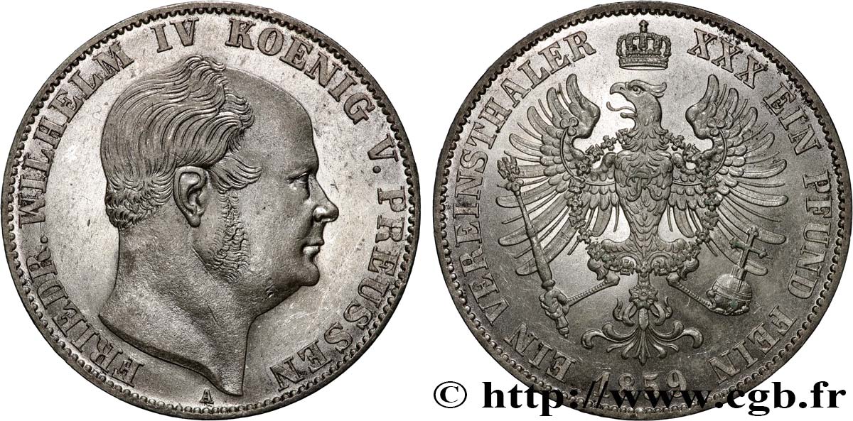 ALLEMAGNE - ROYAUME DE PRUSSE - FRÉDÉRIC-GUILLAUME IV 1 Thaler  1859 Berlin fST 