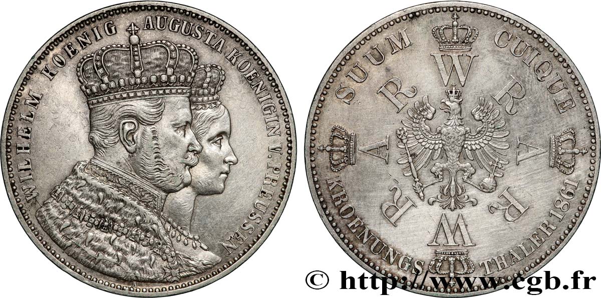 DEUTSCHLAND - PREUßEN 1 Thaler couronnement de Guillaume Ier et Augusta 1861 Berlin fVZ 