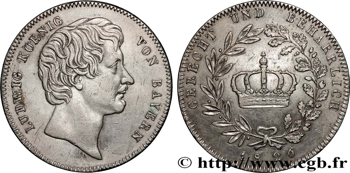 GERMANY - KINGDOM OF BAVARIA - LUDWIG I 1 Kronenthaler 1826 Munich XF 