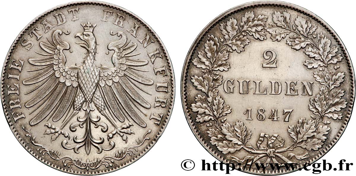 GERMANIA - LIBERA CITTA DE FRANCOFORTE 2 Gulden 1847 Francfort SPL 