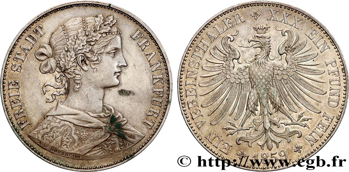 ALEMANIA - CIUDAD LIBRE DE FRáNCFORT Thaler 1859 Francfort MBC+ 