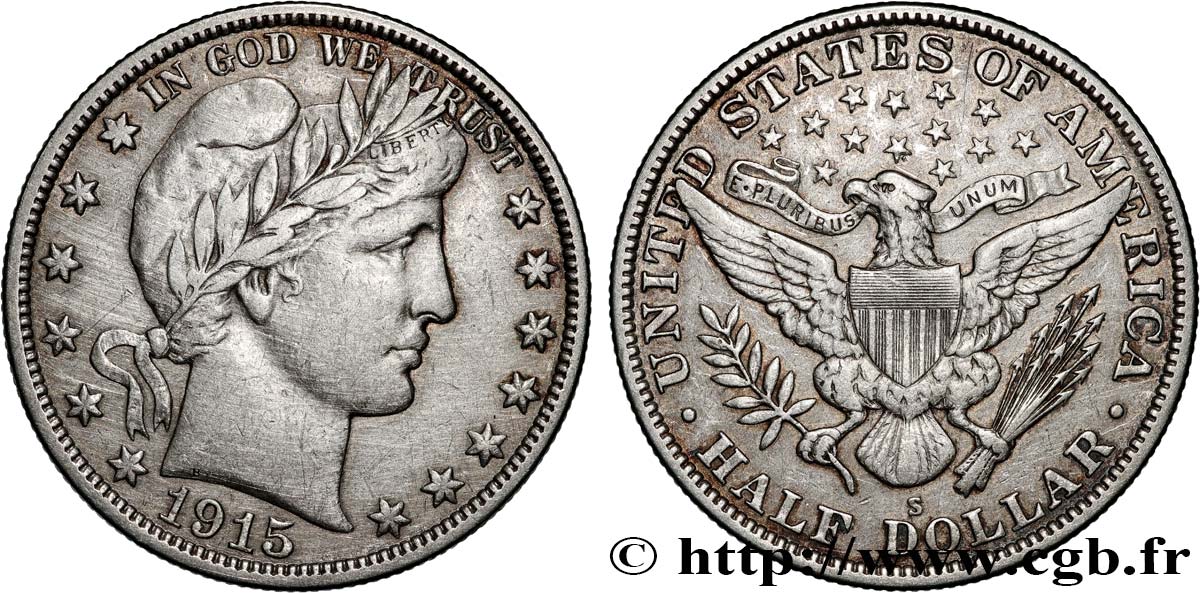 UNITED STATES OF AMERICA 1/2 Dollar Barber 1915 San Francisco - S XF 