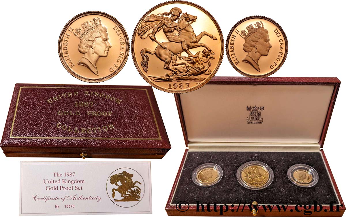 ROYAUME-UNI Coffret 1/2, 1 et 2 Souverain Proof Élisabeth II 1987 Royal Mint, Llantrisant FDC 