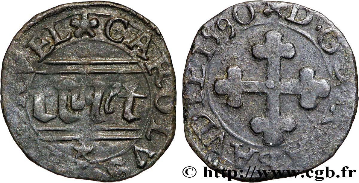 SAVOYEN - HERZOGTUM SAVOYEN - KARL EMANUEL I. Quart de sol (quarto di soldo) 1590 Chambéry SS 