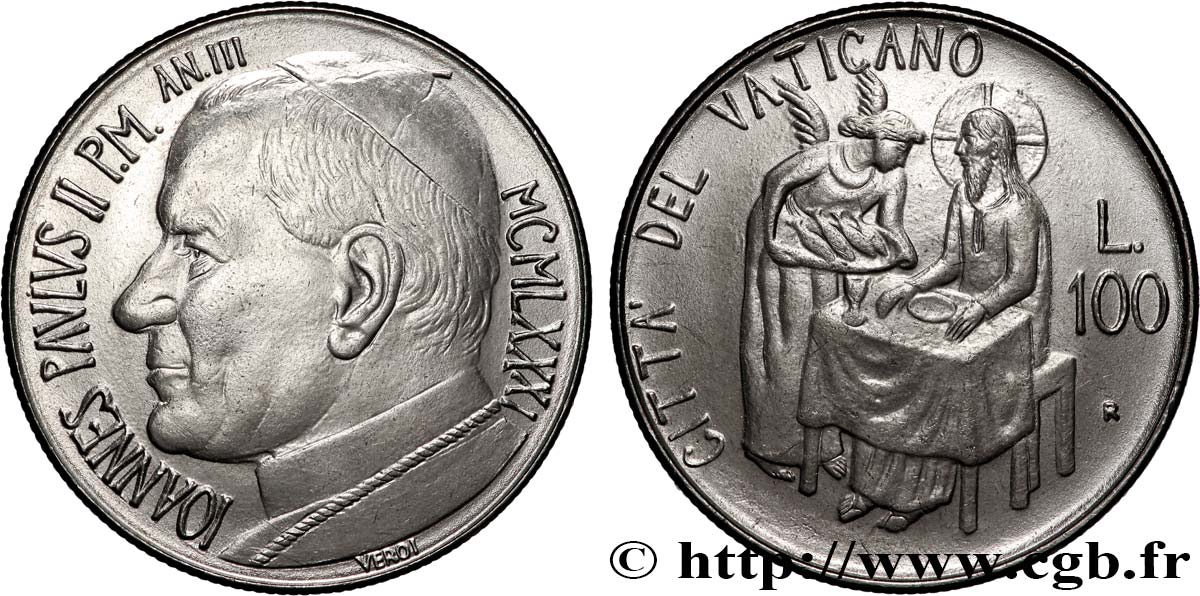 VATICAN ET ÉTATS PONTIFICAUX 100 Lire Jean Paul II an III 1981 Rome SPL 