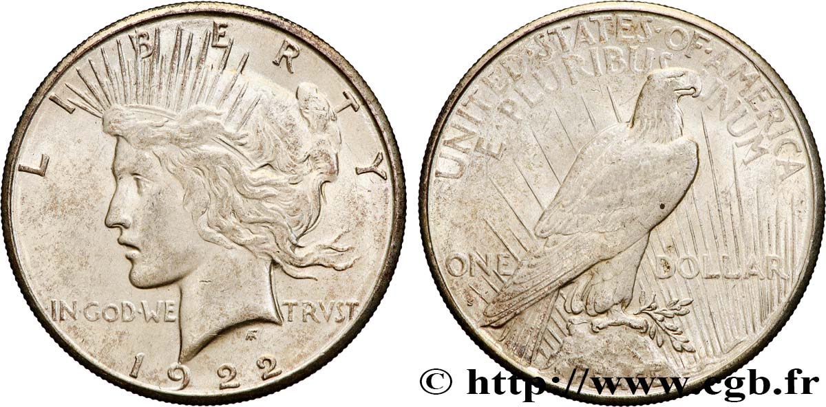 UNITED STATES OF AMERICA 1 Dollar Peace 1922 San Francisco XF 