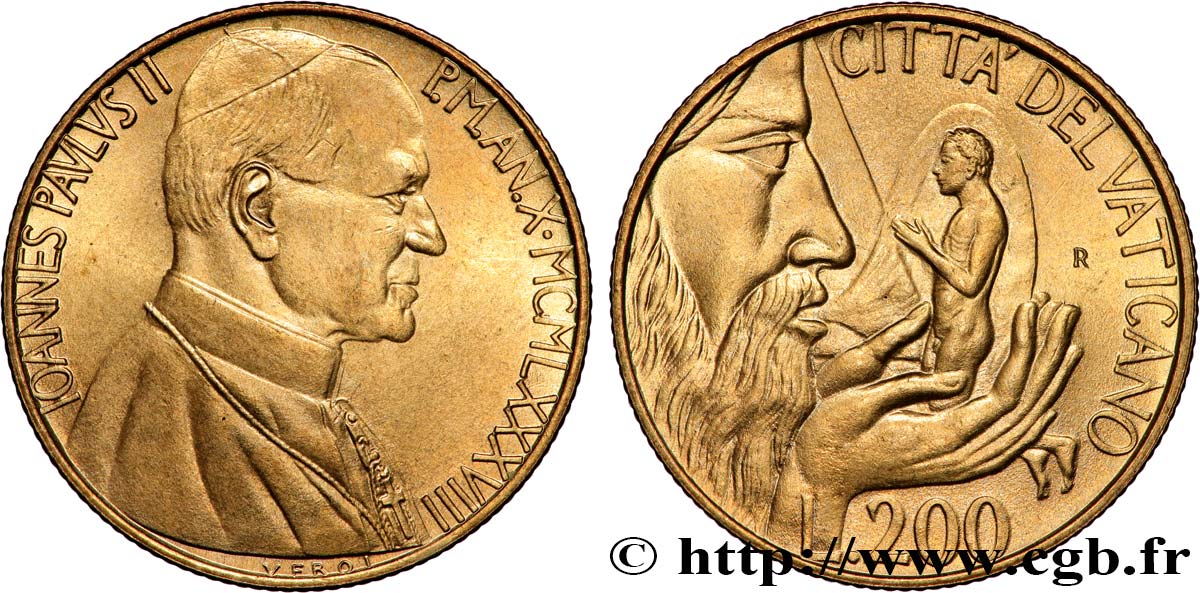 VATICANO E STATO PONTIFICIO 200 Lire Jean Paul II an X 1988 Rome MS 