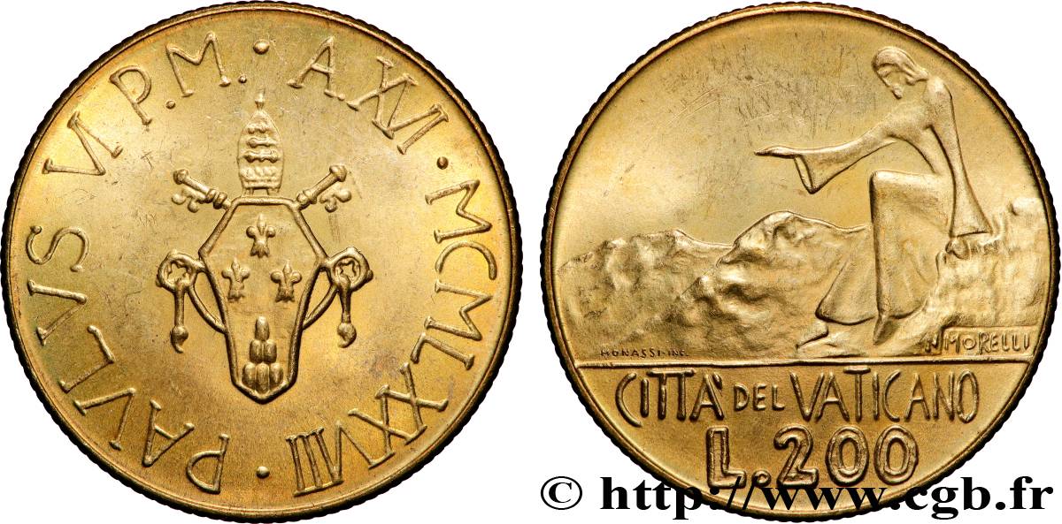 VATICAN AND PAPAL STATES 200 Lire armes au nom de Paul VI an XVI 1978 Rome MS 