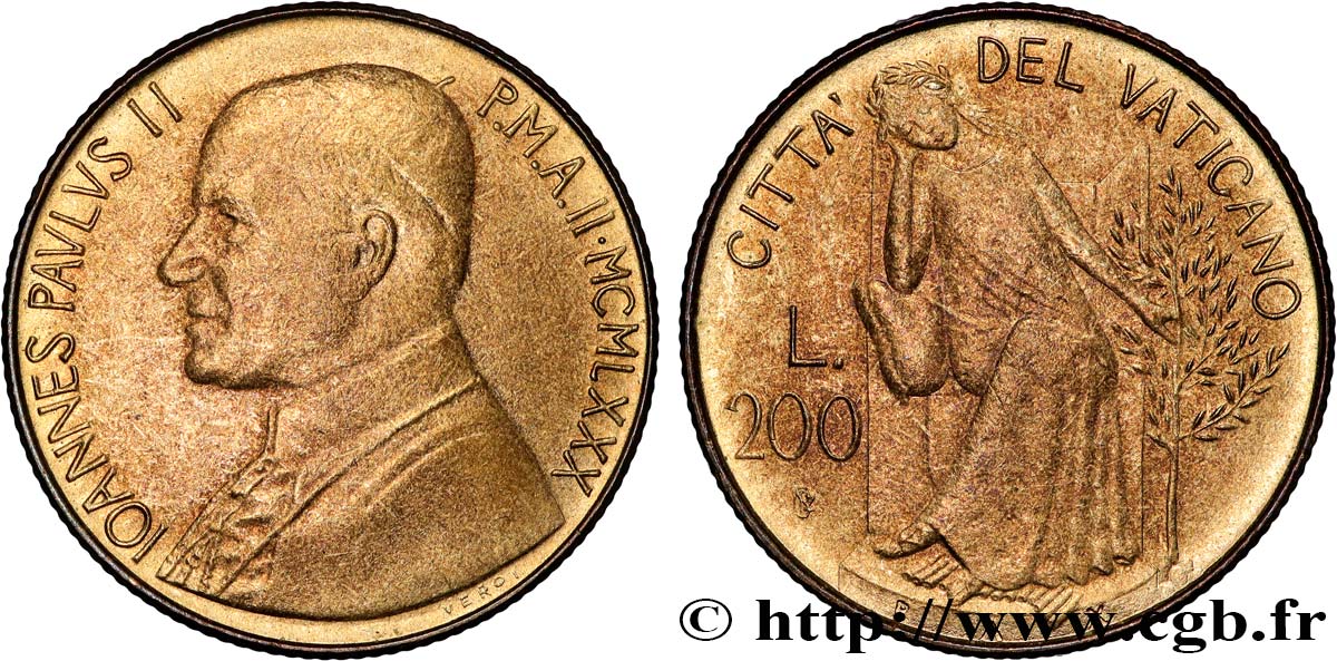 VATICAN AND PAPAL STATES 200 Lire Jean Paul II an I / la Paix 1979  AU 