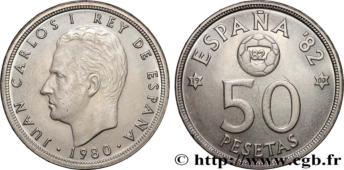 ESPAGNE 50 Pesetas Juan Carlos coupe du Monde de Football 1982 (1980) 1980  SUP 