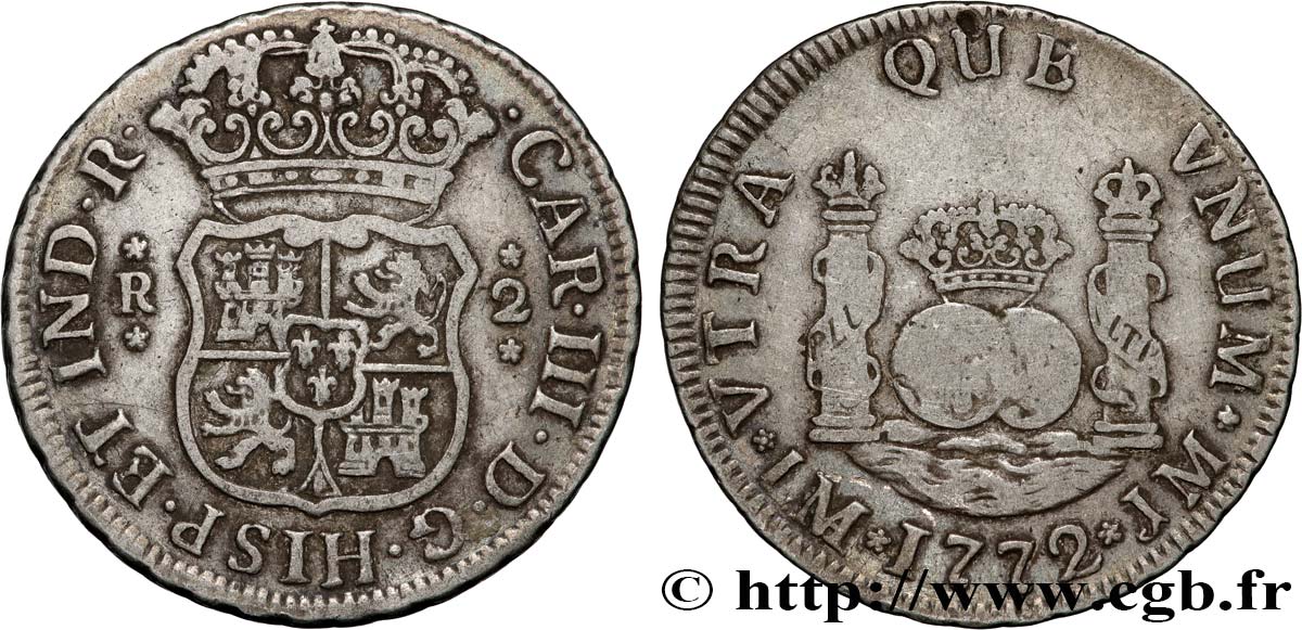 PÉROU - CHARLES III 2 Reales Charles III 1772 Lima TTB 