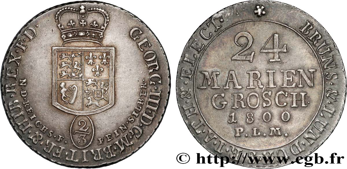 GERMANY - DUCHY OF BRUNSWICK LUNENBURG CALENBERG HANOVER - GEORGE III OF GREAT BRITAIN 24 Mariengroschen (2/3 Thaler) 1789  AU 