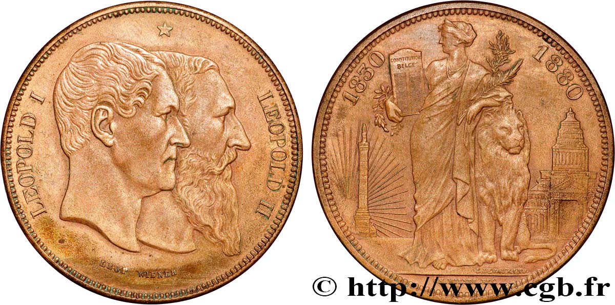 BELGIUM Médaille au module de 5 Francs du 50e anniversaire de l’indépendance 1880 Bruxelles AU 