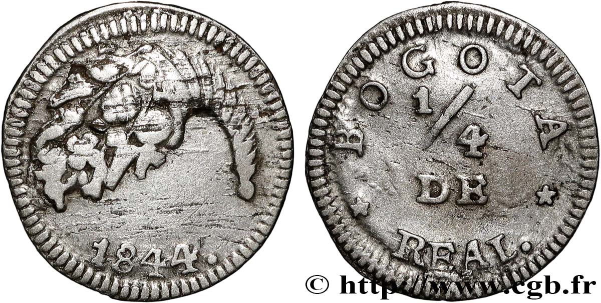 COLOMBIE 1/4 Real  1844 Bogota TB+ 