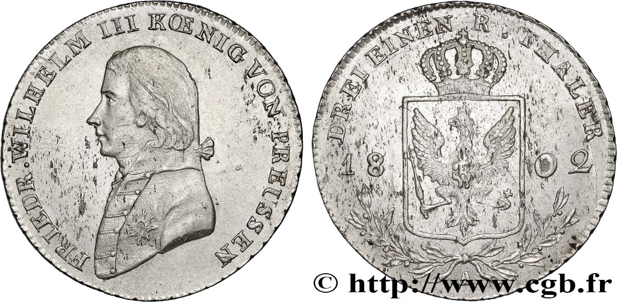 ALLEMAGNE - ROYAUME DE PRUSSE - FRÉDÉRIC-GUILLAUME III 1/3 Thaler 1802 Berlin SUP 