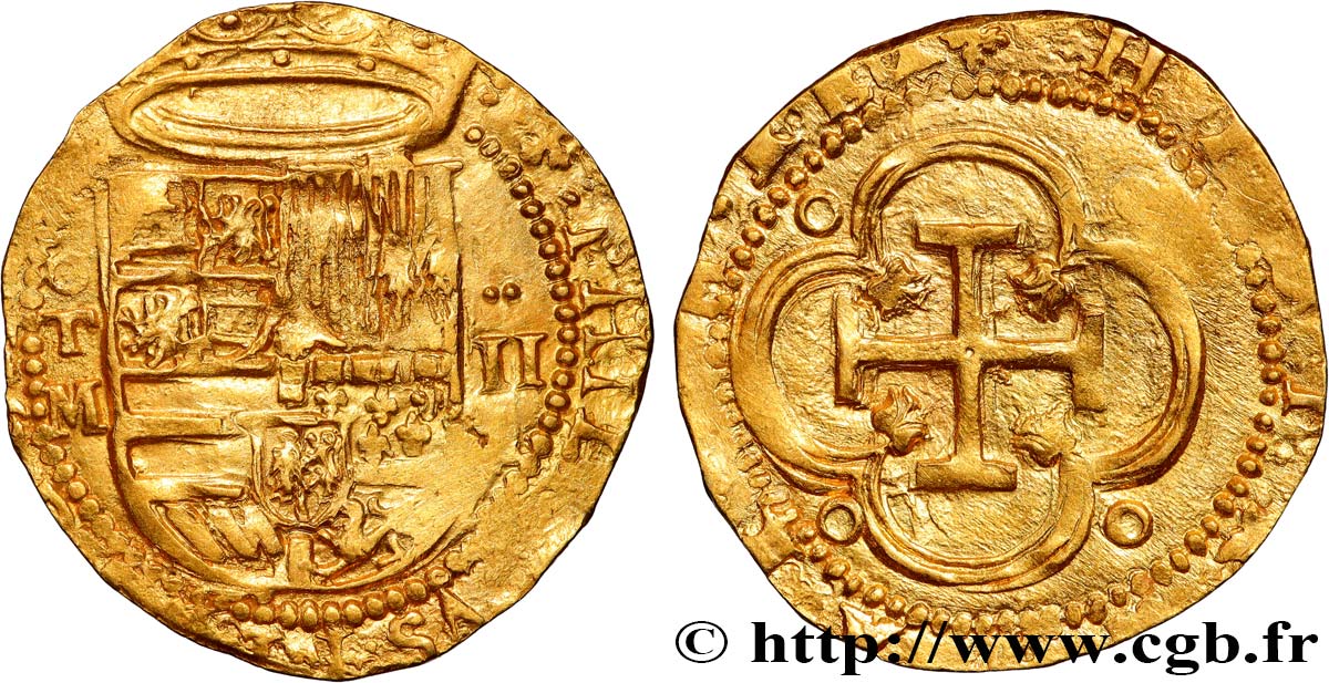 SPAIN - KINGDOM OF SPAIN - PHILIP II 2 Escudos n.d. Tolède AU 