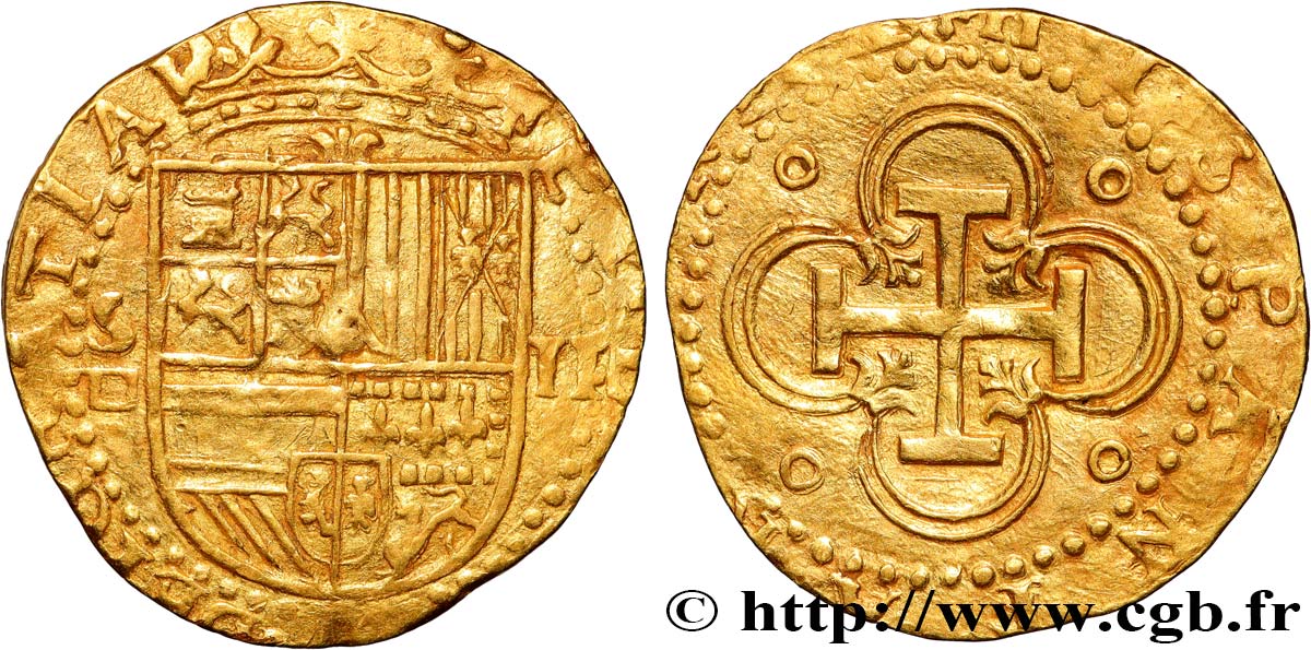 SPANIEN - KÖNIGREICH SPANIEN - PHILIPPE II. 2 Escudos n.d. Séville fVZ 