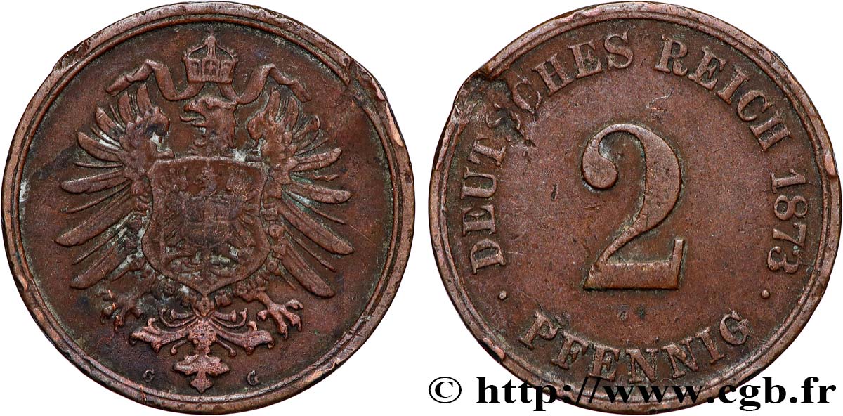 ALLEMAGNE 2 Pfennig aigle impérial 1873 Karlsruhe - G TB+ 