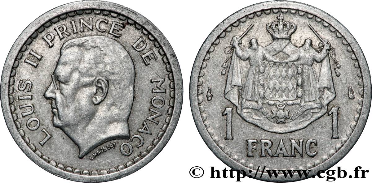 MONACO 1 Franc Louis II / armes (1943) Paris TTB 