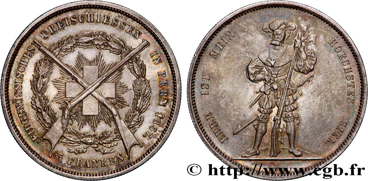 SVIZZERA - CANTON BERNA 5 Franken 1857  SPL 