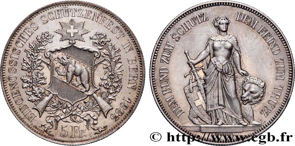 SUISSE 5 Francs, concours de Tir de Berne 1885  SUP 