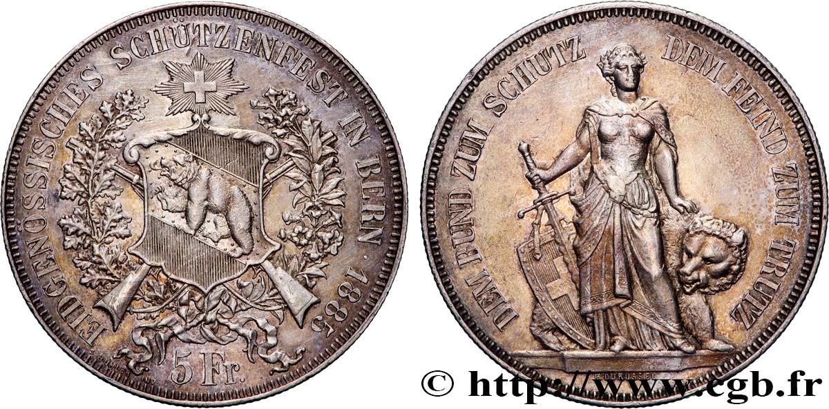 SWITZERLAND 5 Francs, concours de Tir de Berne 1885  AU 