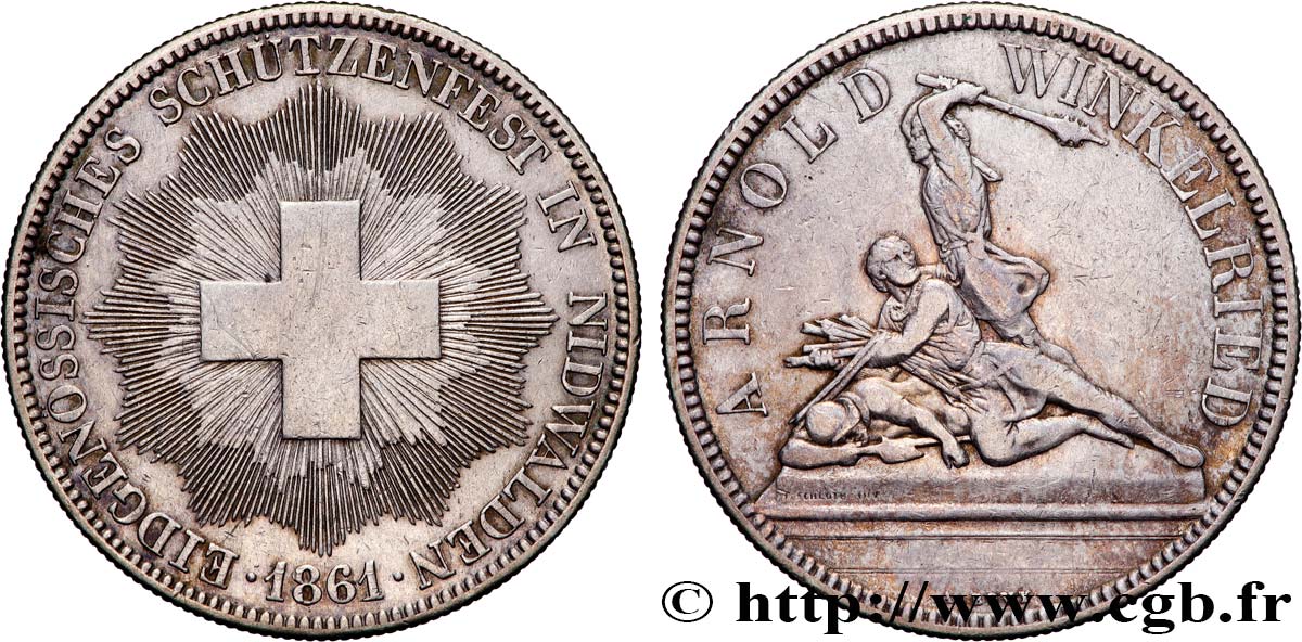 SWITZERLAND Module de 5 Francs Tir de Nidwald (Nidwalden) 1861  XF 
