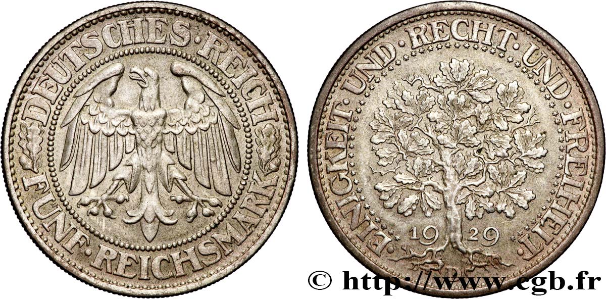 GERMANY 5 Reichsmark 1929 Munich AU 