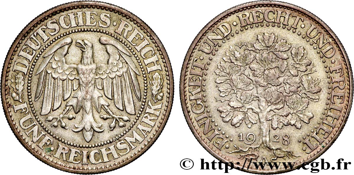 GERMANY 5 Reichsmark 1928 Berlin AU 