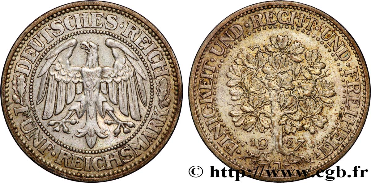 ALEMANIA 5 Reichsmark 1927 Hambourg MBC+ 