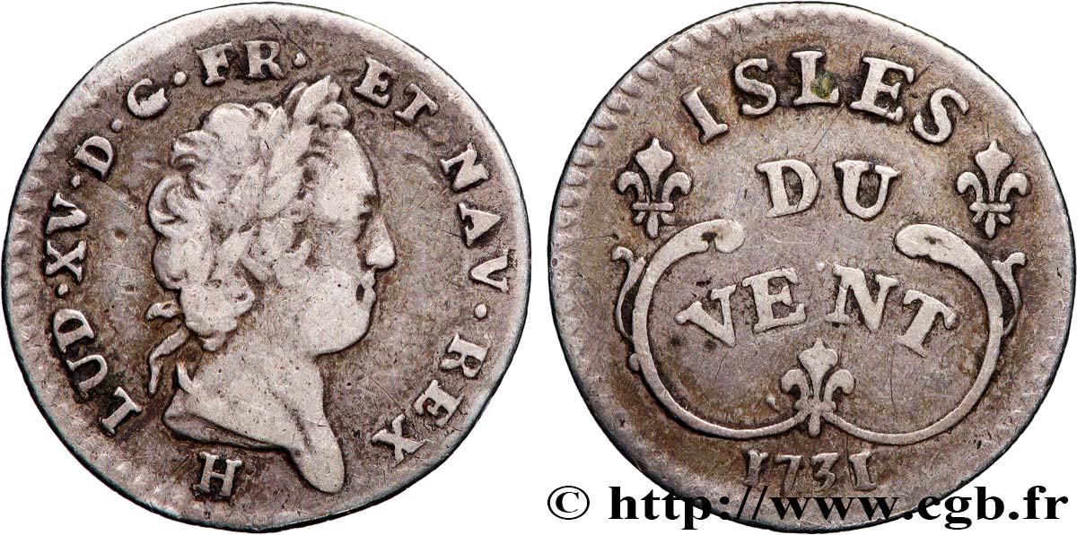 LOUIS XV -  ÎSLES DU VENT  /  WINDWARD ISLANDS Douze sols 1731 La Rochelle XF 