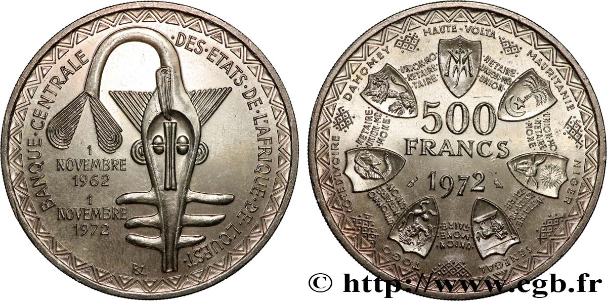 ÉTATS DE L&nbsp;AFRIQUE DE L&nbsp;OUEST (BCEAO) 500 Francs BCEAO 1972 Paris SPL 