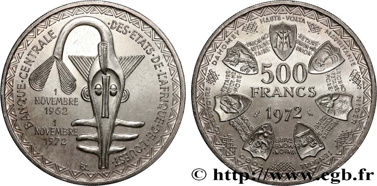 ESTADOS DE ÁFRICA DEL OESTE 500 Francs BCEAO 1972 Paris SC 