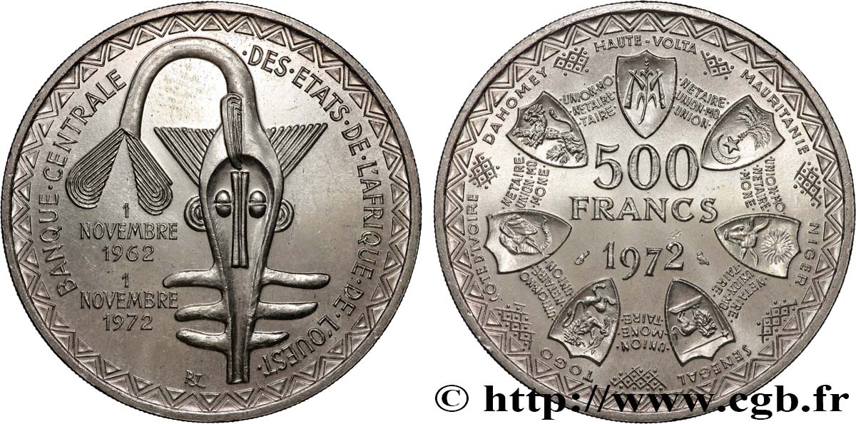 ÉTATS DE L AFRIQUE DE L OUEST (BCEAO) 500 Francs BCEAO 1972 Paris SPL 