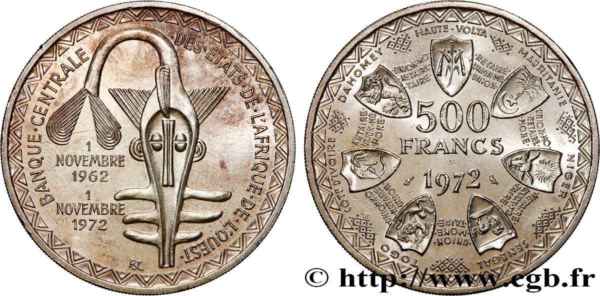 ÉTATS DE L AFRIQUE DE L OUEST (BCEAO) 500 Francs BCEAO 1972 Paris SPL 