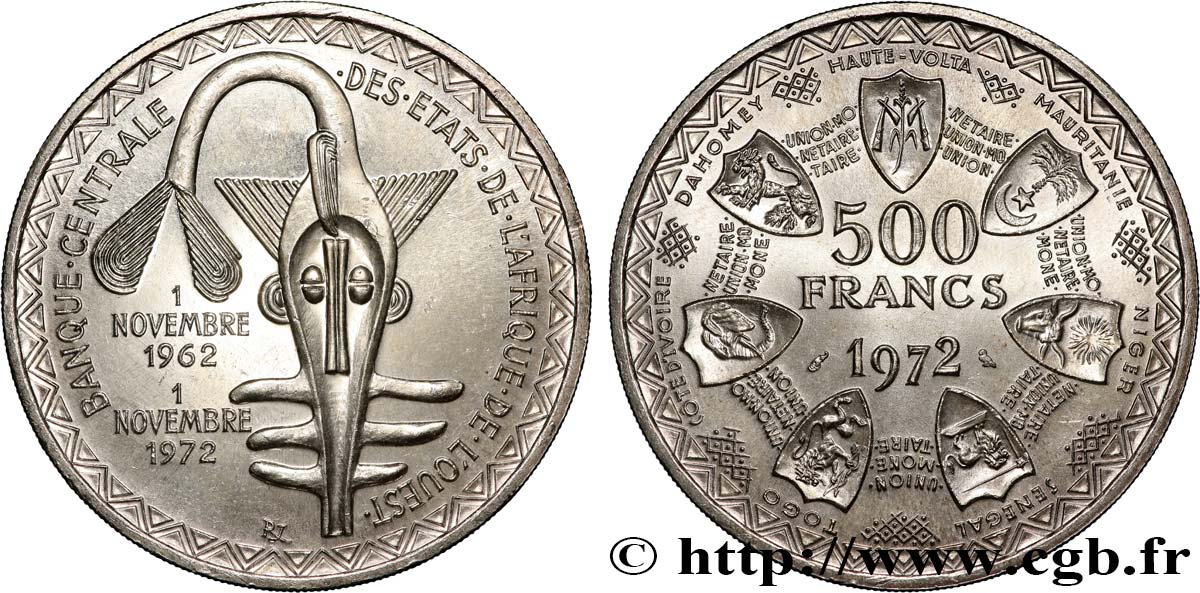 STATI DI L  AFRICA DE L  OVEST 500 Francs BCEAO 1972 Paris MS 