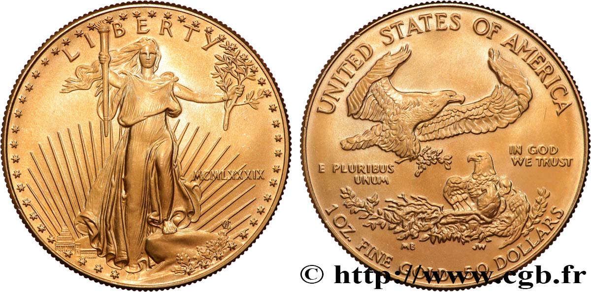ORO, PALADIO Y PLATINO INVERSIÓN 1 Oz - 50 Dollars “Liberty” 1989 West  SC 