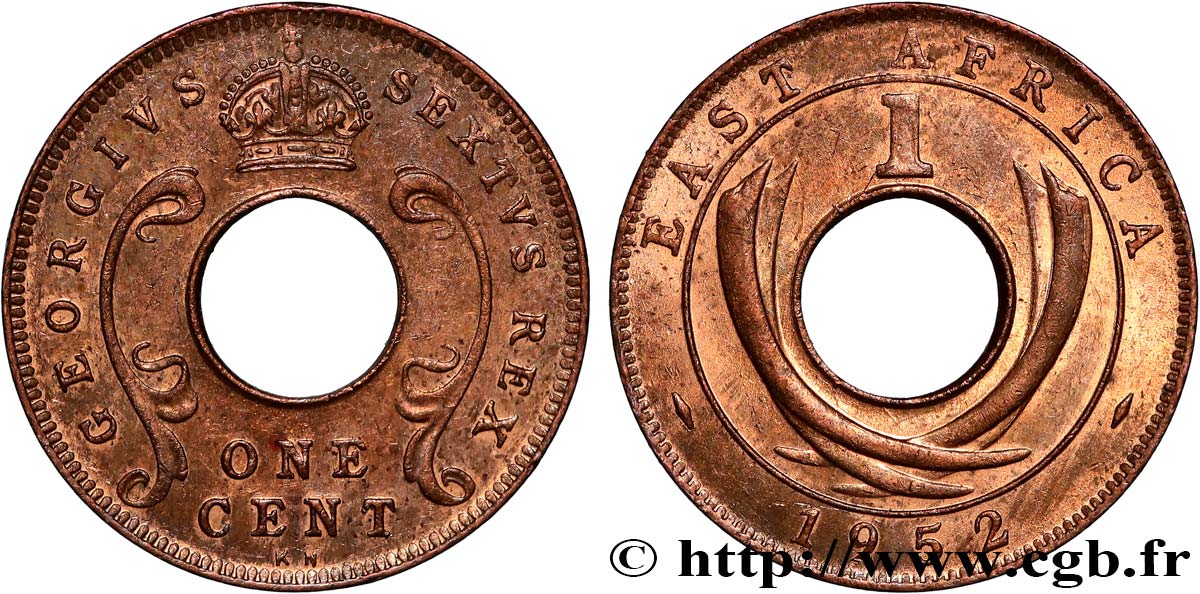 AFRIQUE DE L EST 1 Cent au nom d’Elisabeth II 1952 Kings Norton SUP 