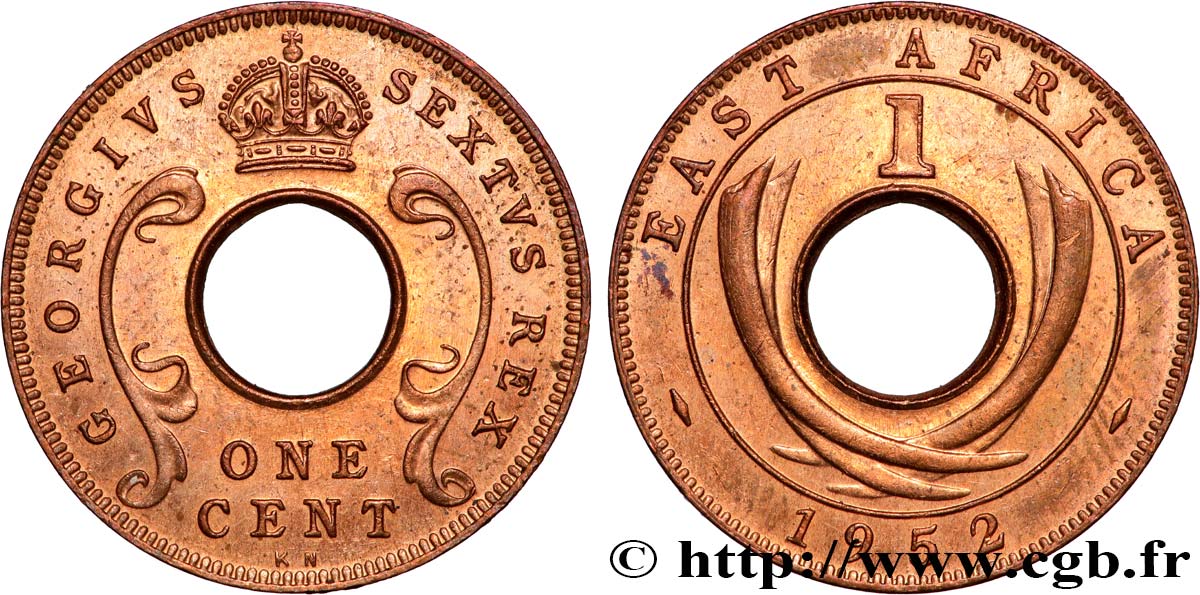 ÁFRICA ORIENTAL BRITÁNICA 1 Cent au nom d’Elisabeth II 1952 Kings Norton EBC 