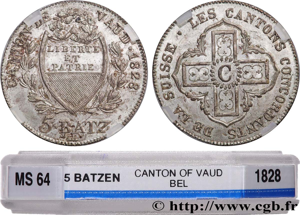 SCHWEIZ  - KANTON WAADT 5 Batzen 1828  fST64 GENI