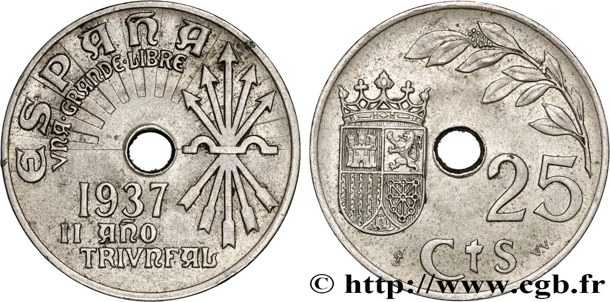 ESPAGNE 25 Centimos monnayage nationaliste 1937 Vienne SUP 