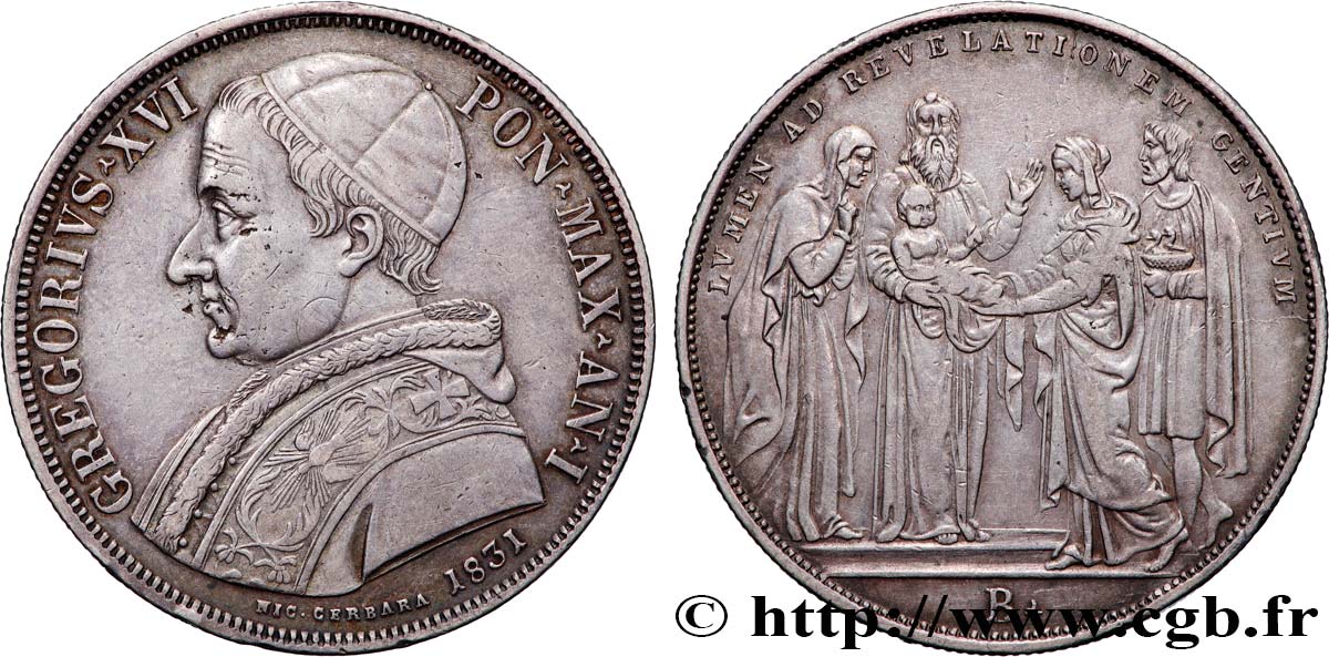 ITALIA - STATO PONTIFICIO - GRÉGOIRE XVI (Bartolomeo Alberto Cappellari) 1 Scudo AN I 1831 Bologne q.SPL 