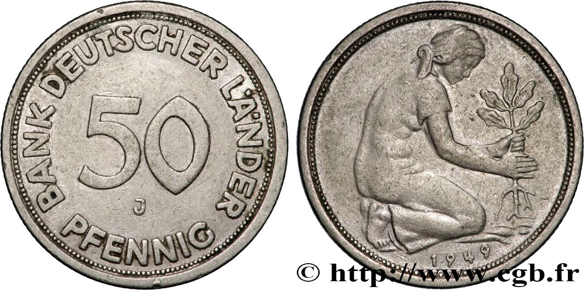 GERMANY 50 Pfennig “Bank deutscher Länder” 1949 Hambourg - J AU 