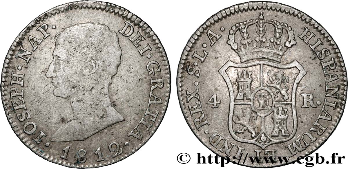 SPAIN - KINGDOM OF SPAIN - JOSEPH NAPOLEON 4 Reales 1812 Madrid VF 